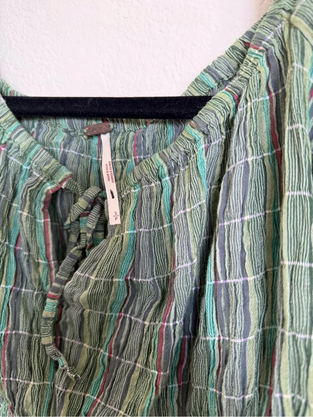 Free People Vivi smocked  Green Plaid Peasant Top - Women